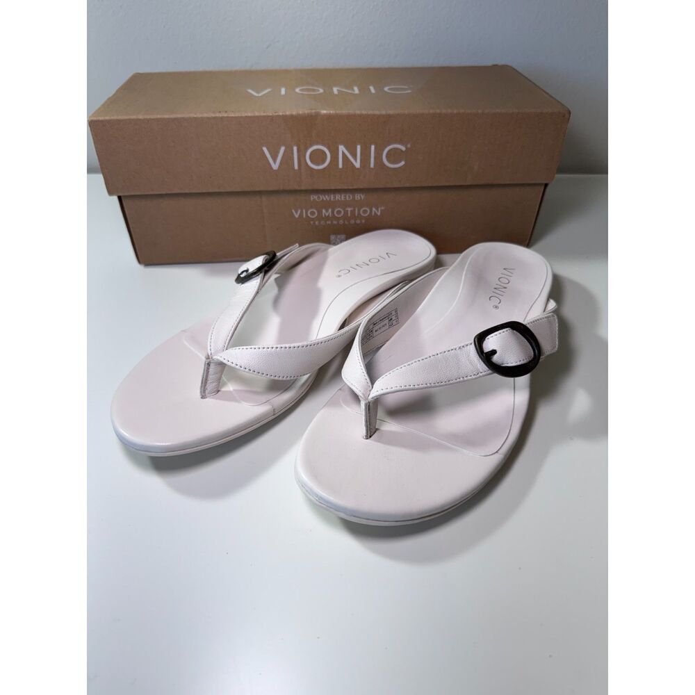 Vionic Grove Sea Salt Leather Thong Sandals Womens 7.5 M Arch Support Flip Flop